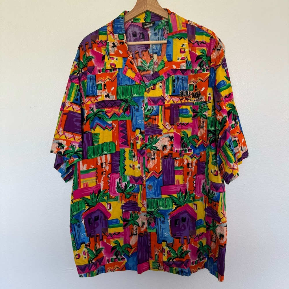 Vintage 90s Toucan Dance Hawaiian Shirt Mens XL Colorful AOP Beach Button Up